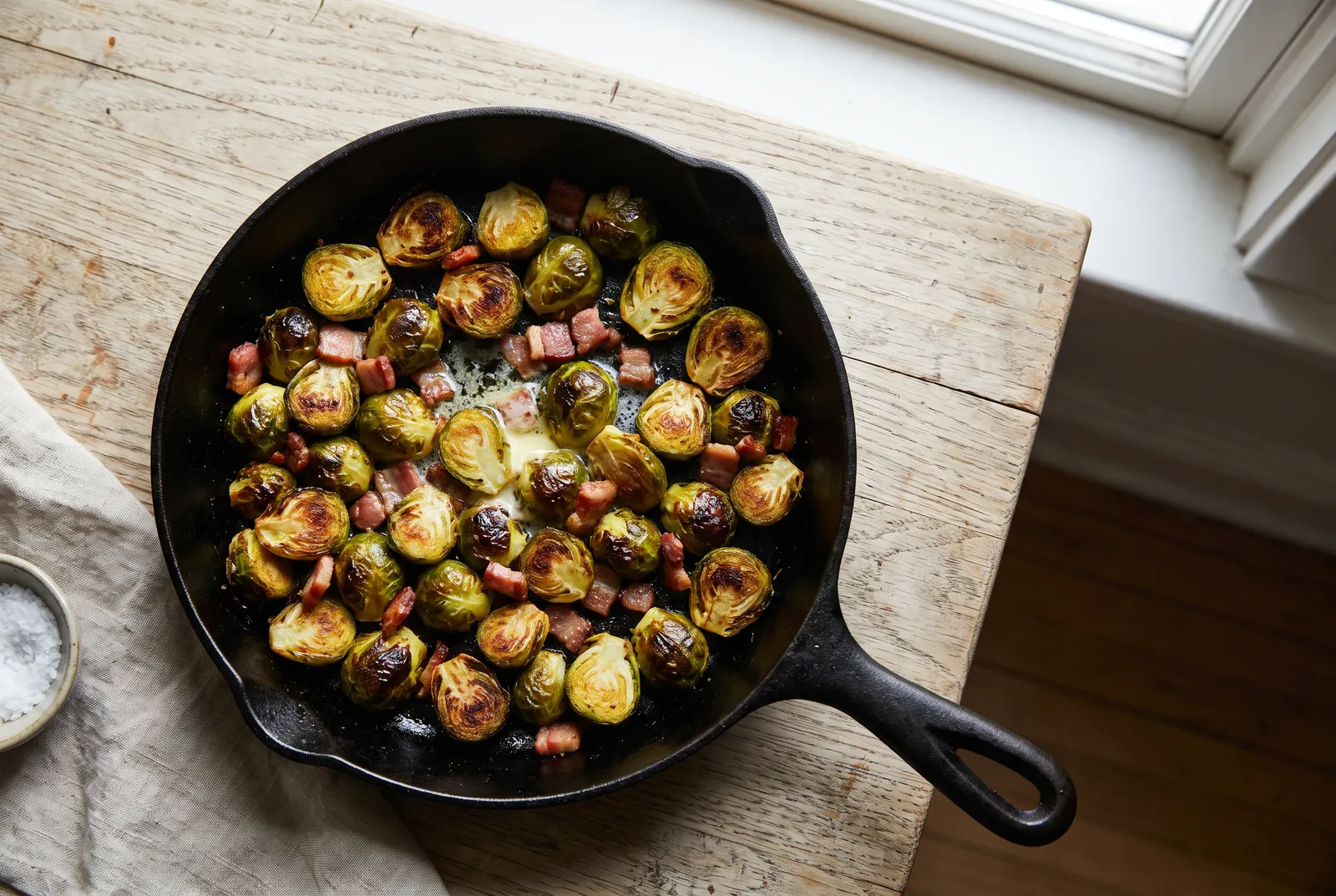 Roasted Brussels sprouts with crispy bacon