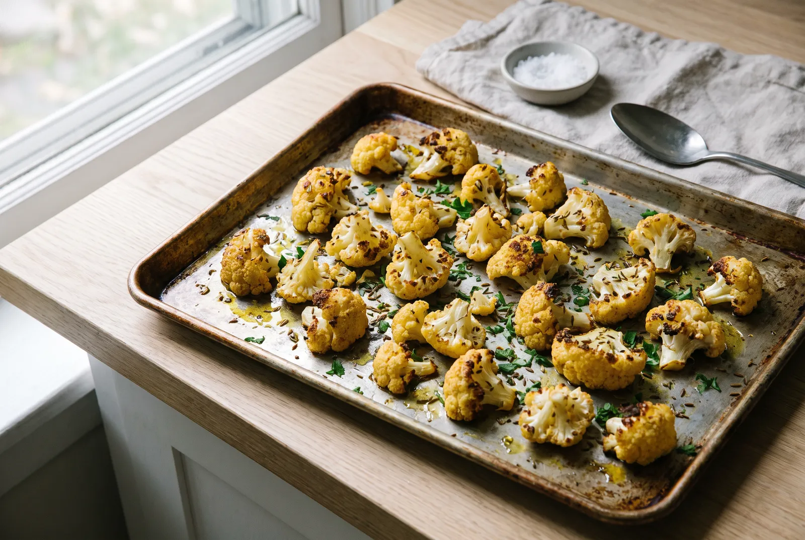 Golden roasted cauliflower florets with parsley