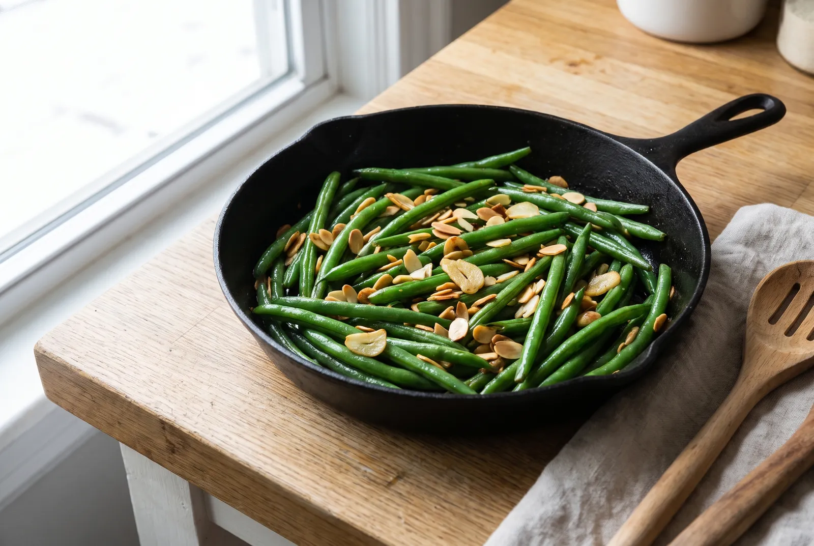 Green beans sautéed with garlic and almonds
