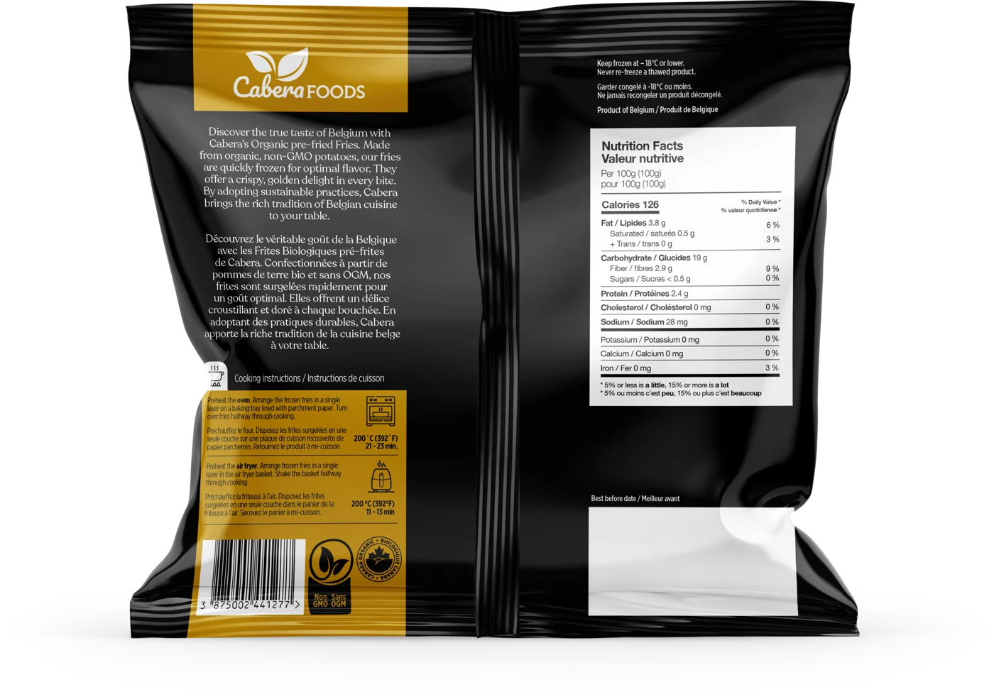 Back of the Steak cut fries, skin on pack: description, instructions and nutrition facts