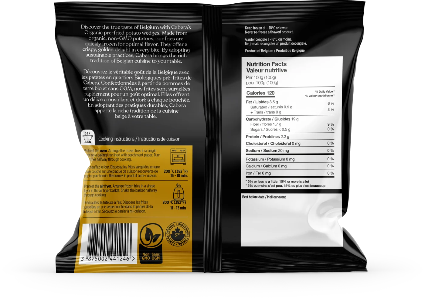 Back of the Potato wedges, skin on pack: description, instructions and nutrition facts